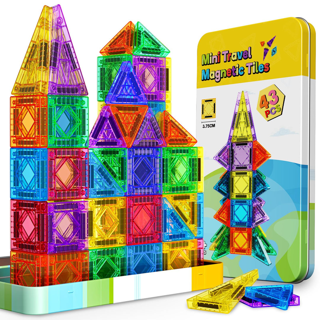 43 Pcs Mini Magnetische Bausteine Reiseset, Spielzeug ab 3 4 5 6 Jahre Junge Mädchen Reisespiele Kin
