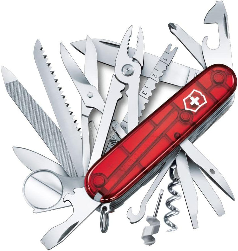 Victorinox Taschenmesser Swiss Champ (33 Funktionen: Metallfeile, Mini-Schraubendreher) rot Rot Tran