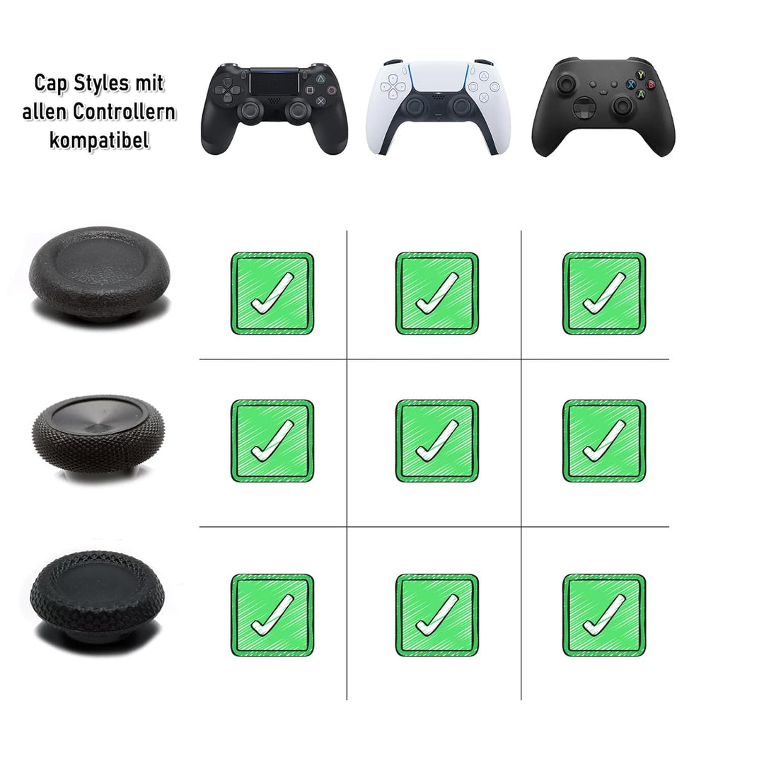RetroRetter 8x Swap Sticks Set 6-10mm - Farbe: Schwarz, Cap Style wie Xbox - passend für PlayStation