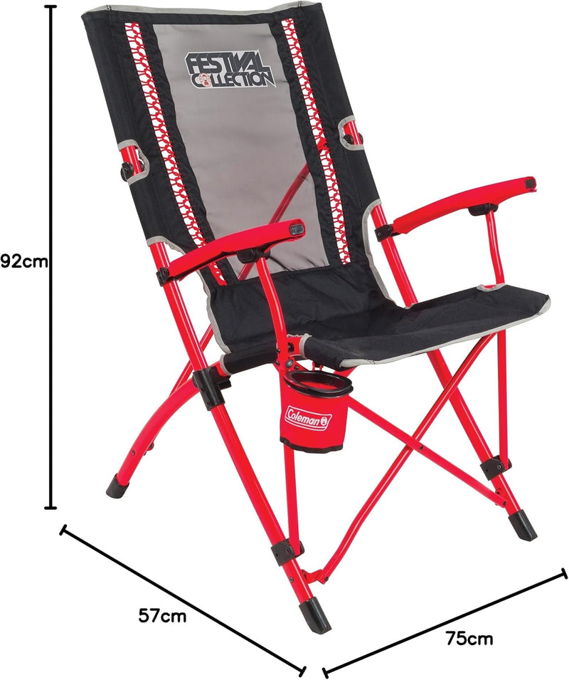 Coleman Faltstuhl Bungee Chair mit Stahlgestell Zum Relaxen, Campingstuhl mit Armlehnen und Getränke