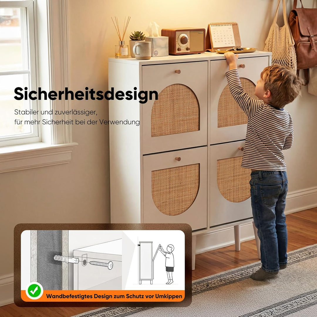 HOKEEPER Schuhschrank Schmal, Schuhregal mit 4 Klappen, Schuhkipper mit Verstellbar, Shoe Cabinet Ho