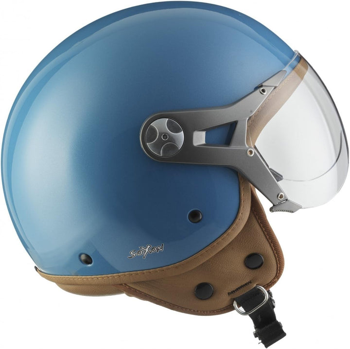 Soxon® SP-325 Mono „Crystal Blue“ · Jet-Helm · Motorrad-Helm Roller-Helm Scooter-Helm Moped Mofa-Hel
