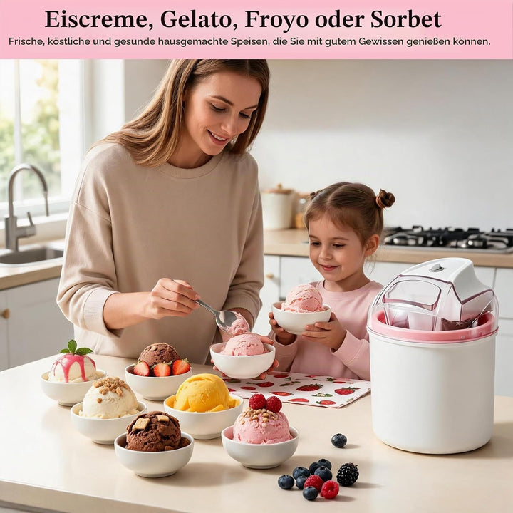 Eismaschine 1,6 L, für Eiscreme, Sorbet &amp; Frozen Joghurt, Softeismaschine mit One-Touch-Bedienung, 2