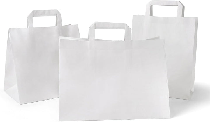 Inoverse 250 Stück Papiertragetaschen, Geschenktüten, 22+10x28 cm Papiertüten mit Henkel, Weiss Kraf