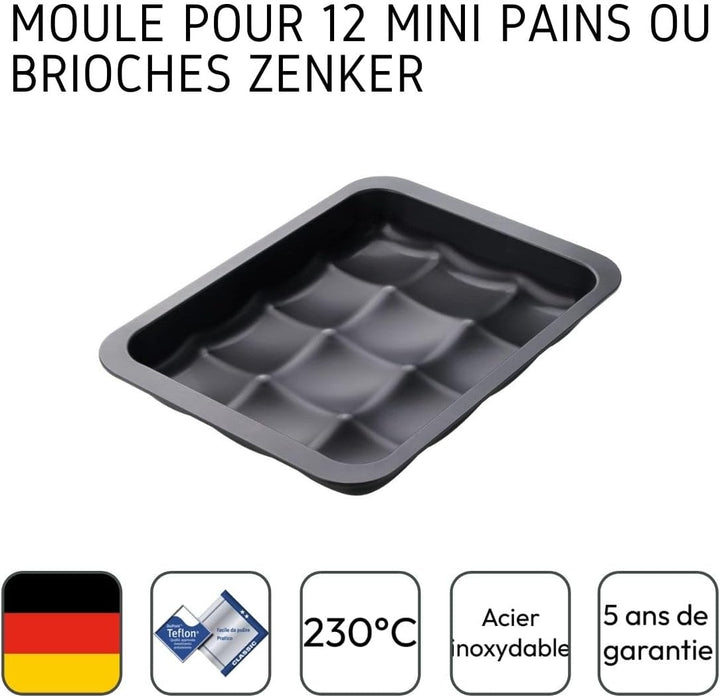 Zenker Brötchenform Black Metallic, hochwertige Dampfnudelform mit Antihaftbeschichtung, Backform fü