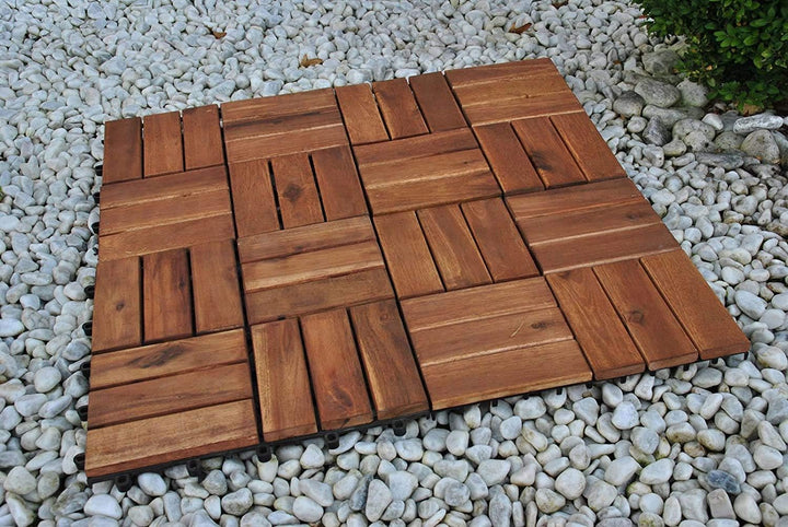 33er Spar-Set Holzfliese 02 für 3 m², Terrassenfliese aus Akazien-Holz, Fliese mit 12 Latten für Gar
