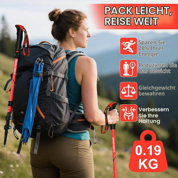 Ninonly Wanderstöcke faltbar Carbon, Nordic Walking Stöcke Damen &amp; Herren, Leichte Teleskop Wanderst