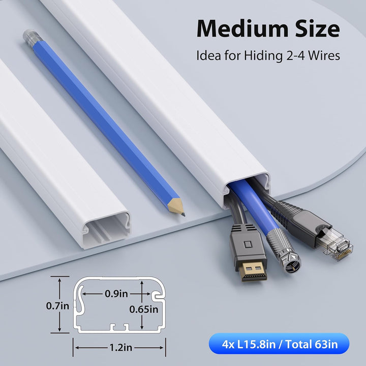 Kabelkanal weiss 160 cm (4x40 cm Set) – Selbstklebend mit Snap & Lock Verschluss – Grosser Kabelscha