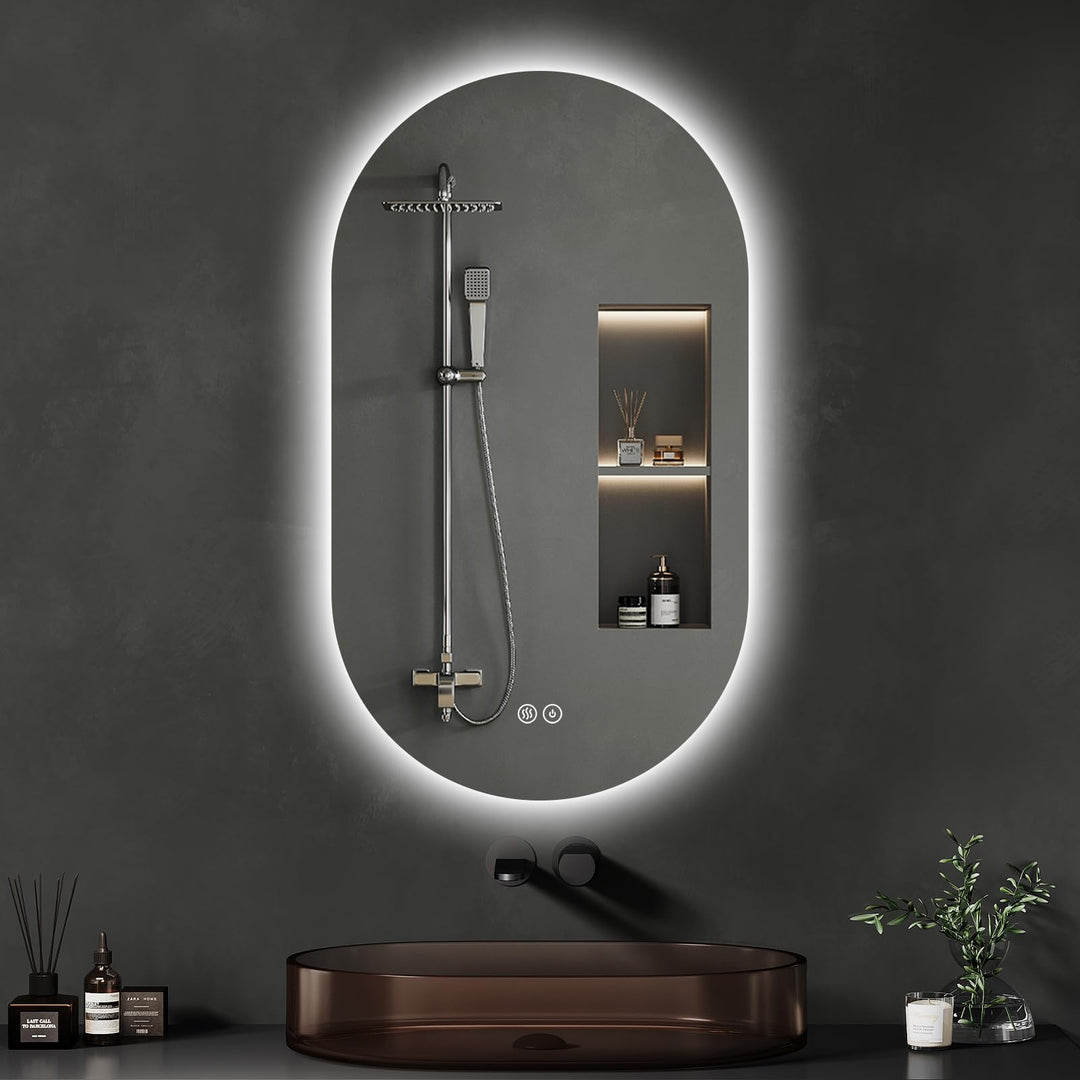 Badspiegel mit Beleuchtung 60x100cm: LED-Badezimmerspiegel Oval Badezimmer Spiegel mit Beschlagfrei,
