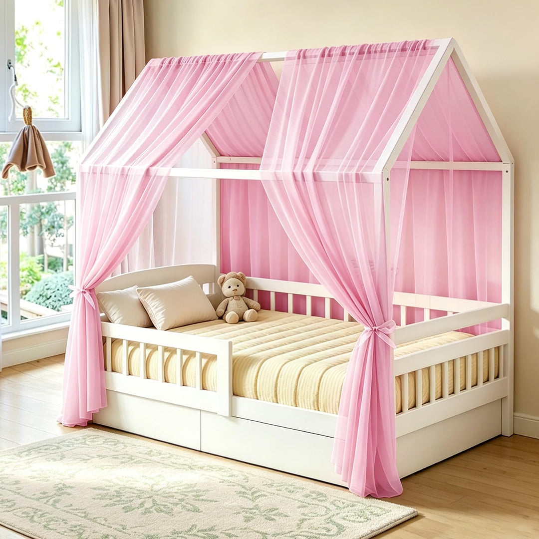 Hausbett Himmel 2er Set aus Voile, Betthimmel und Bettvorhang für Kinderbett, Kinderzimmer Deko für