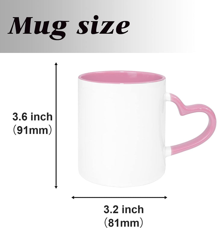 MR.R 11oz Sublimations-Innenfarbbecher mit Herzgriff 6 Stück Per Pakung Gelb Pink, Pink