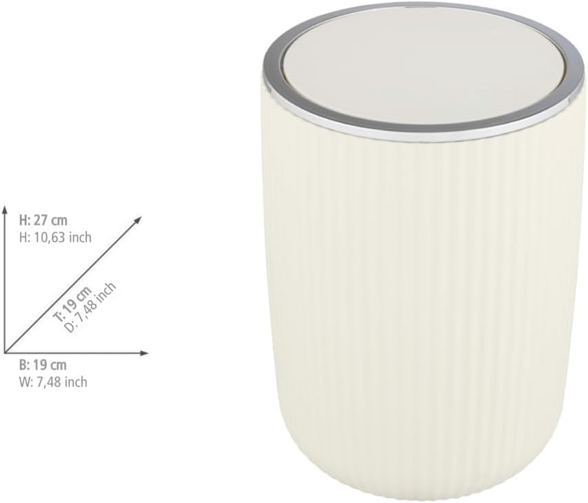 WENKO Schwingdeckeleimer Mod. Agropoli L Cremeweiss, 5,5 Liter, Badezimmer-Mülleimer mit Deckel, Abf