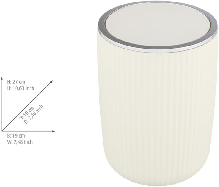 WENKO Schwingdeckeleimer Mod. Agropoli L Cremeweiss, 5,5 Liter, Badezimmer-Mülleimer mit Deckel, Abf