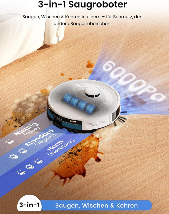 Lefant M2 Plus Staubsaugerroboter, 6000 Pa mit automatischer Staubabsaugung, Lasernavigation mit Kar