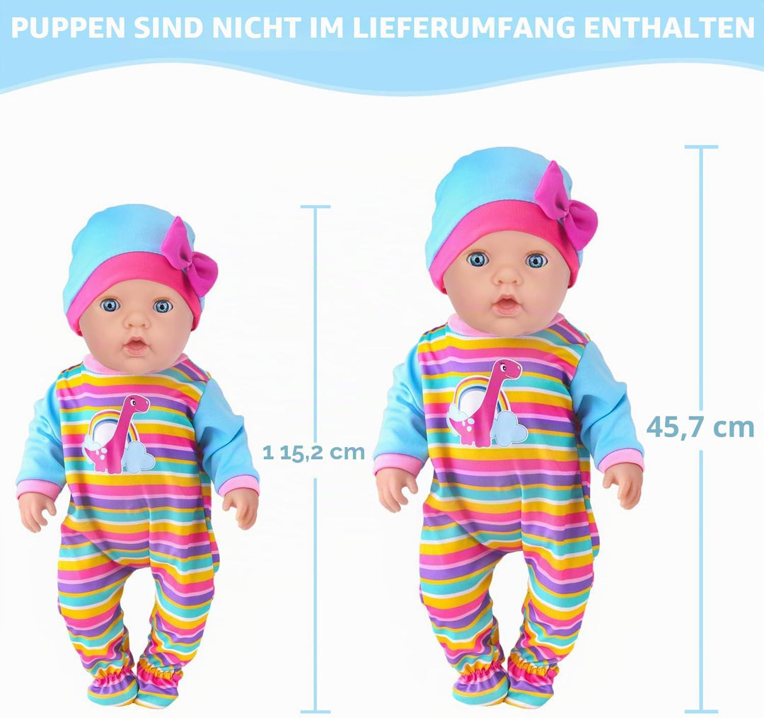 4 Sets Kleidung und Zubehör für Puppen 35-45 cm und 14-18 Zoll - Enthält Overall, Oberteil, Hose, Hu