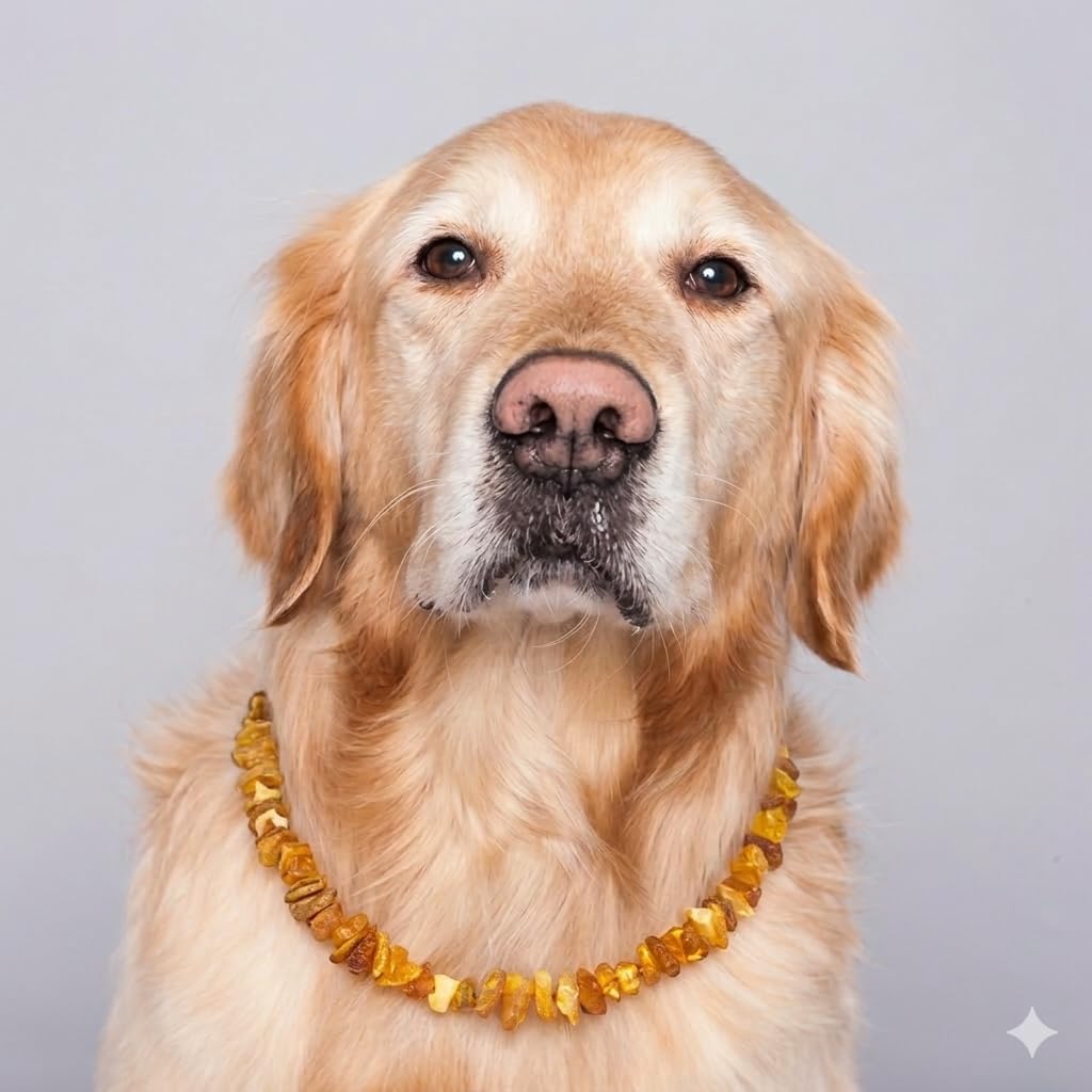 Bernsteinkette Hund, Bernsteinhalsband Hunde mit Lederband, Zeckenschutz Hunde, Flöhe Hund, Zeckensc