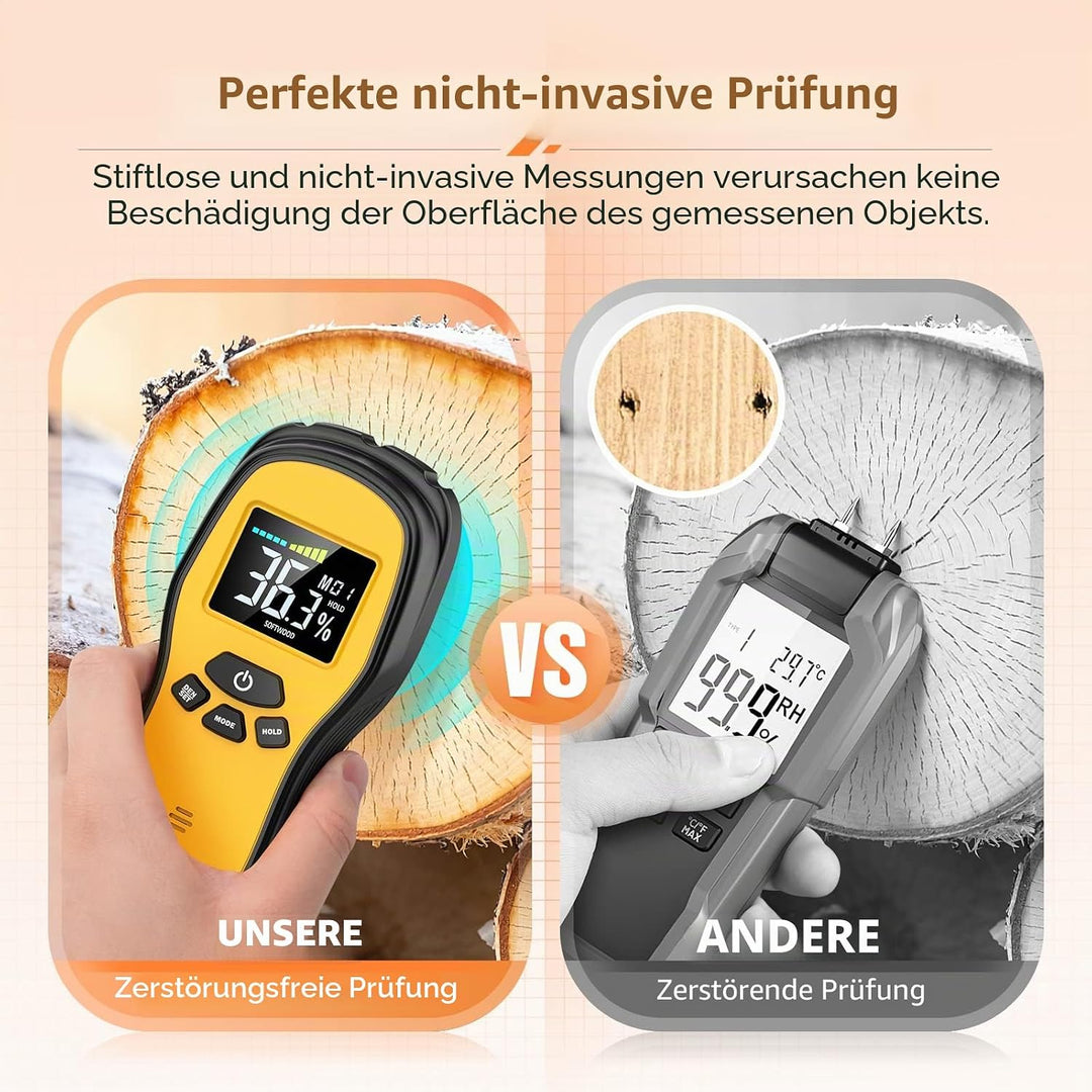 Pinloses Feuchtigkeitsmessgerät – Digitales Povlen-holzfeuchtemessgerät für Holz, Trockenbau, Brennh
