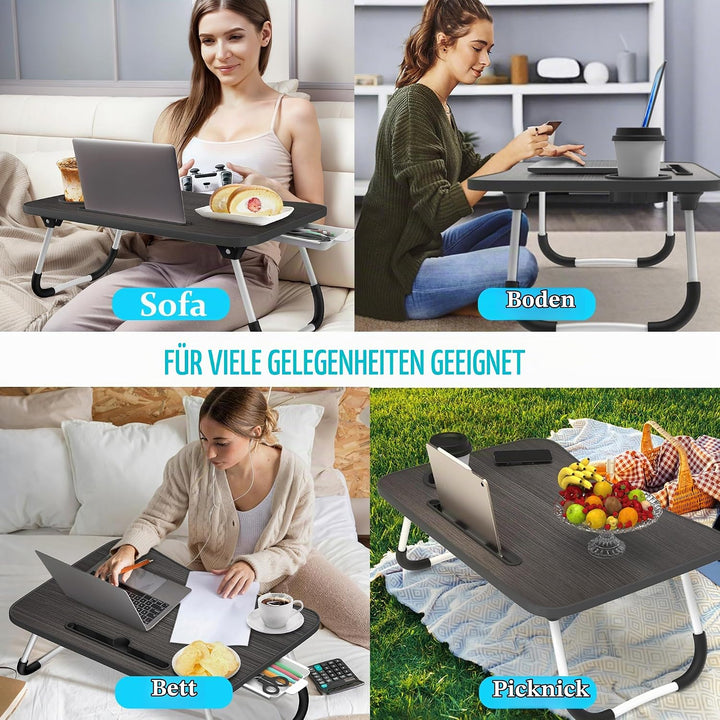 Soontrans Laptoptisch, 60 x 40 x 28 cm, Laptop Tisch mit Tablethalter, Schublade, Getränkehalter, Be