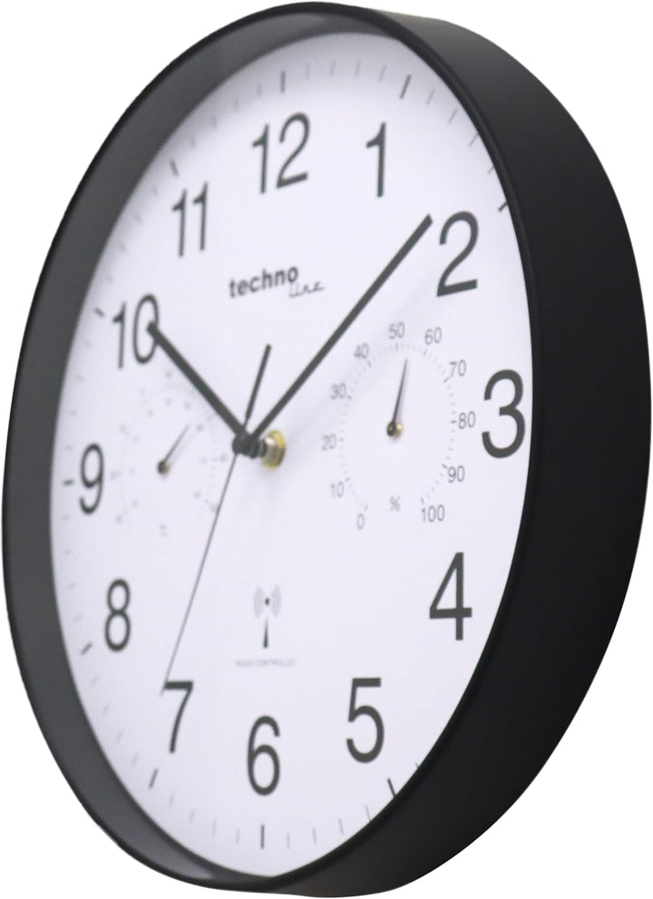 technoline WT8945 Funkwanduhr mit Temperaturanzeige und Luftfeuchteanzeige, 30 cm, schwarz 30 cm Sch