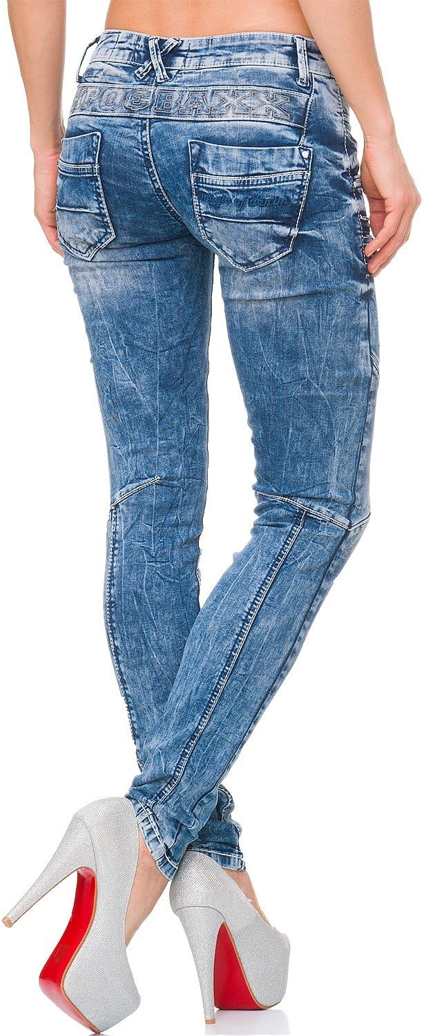 Cipo &amp; Baxx Damen Jeans Hose Hüftjeans Skinny Slim Fit Stretch 26W / 34L Blau - 33, 26W / 34L Blau -