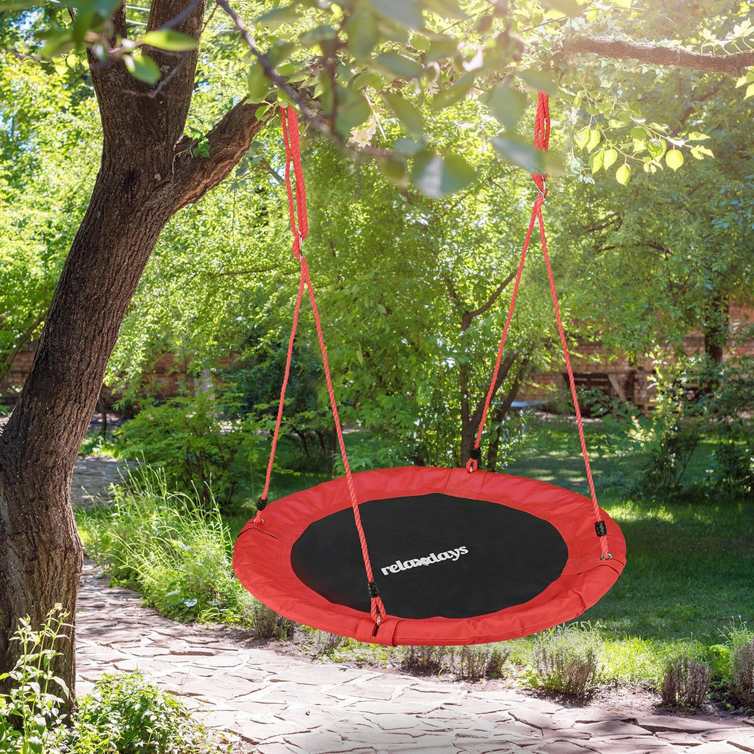 Relaxdays Unisex – Erwachsene, rot Nestschaukel, rund, für Kinder & Erwachsene, verstellbar, Ø 90 cm