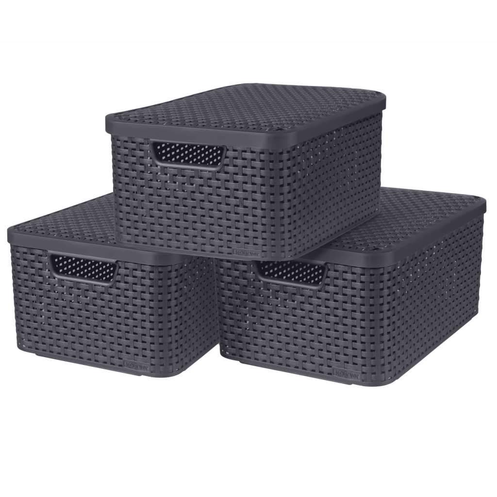 Curver 3-er Set Box M mit Deckel anthrazit, 246292 M Anthrazit, M Anthrazit