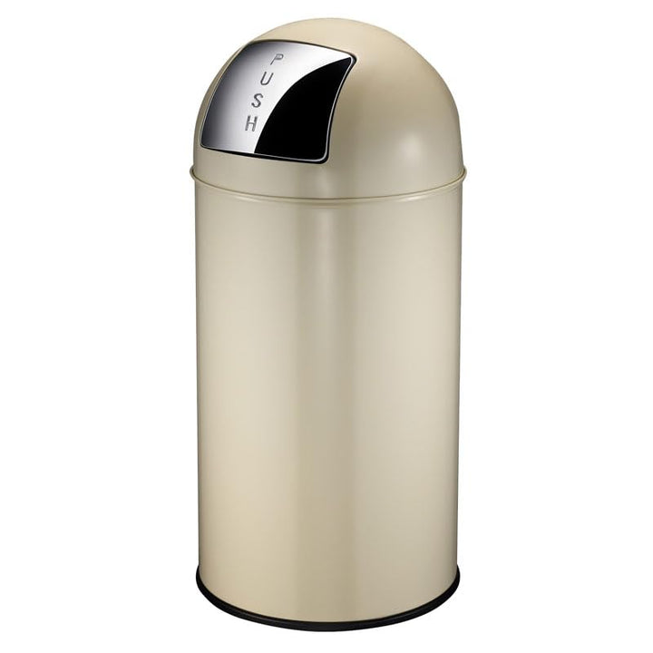 PROREGAL Abfallbehälter mit Pushdeckel & Inneneimer aus Metall | 40 Liter, HxBxT 74x34x34cm | Creme,