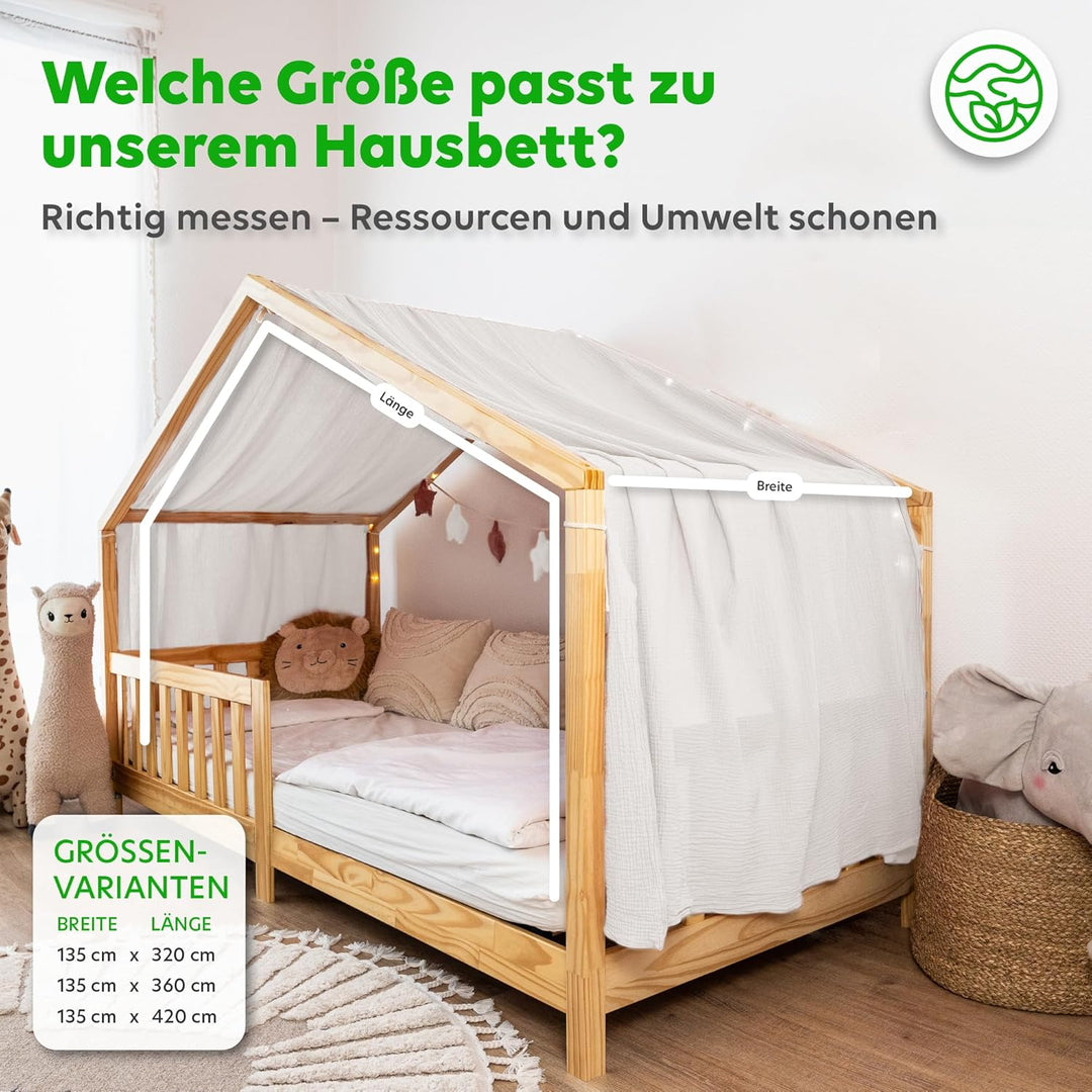 Hausbett Himmel [in 12 Farben] Betthimmel Hausbett aus 100% Baumwolle Musselin - Stoffhimmel für Hau