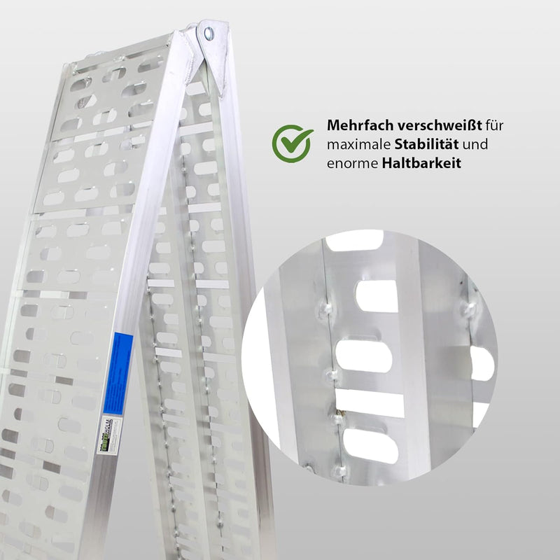 TRUTZHOLM 2 x Auffahrrampe klappbar 228 cm Traglast 680 kg Alu grau gelocht Motorradrampe 2x Rampe S