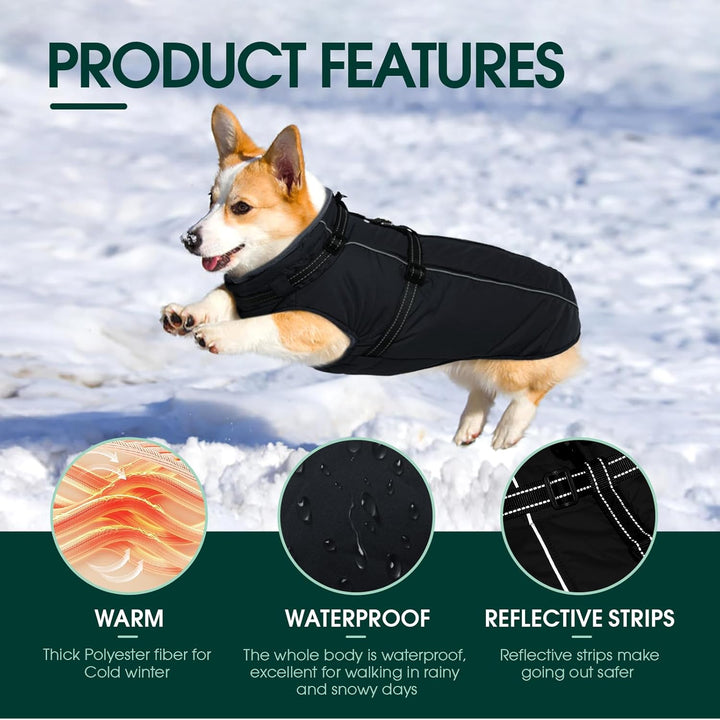 Kuoser Hundemantel für Mittelgrosse Hunde - Wasserdicht, Warm Mit Geschirr - Winterjacke Fleecemante