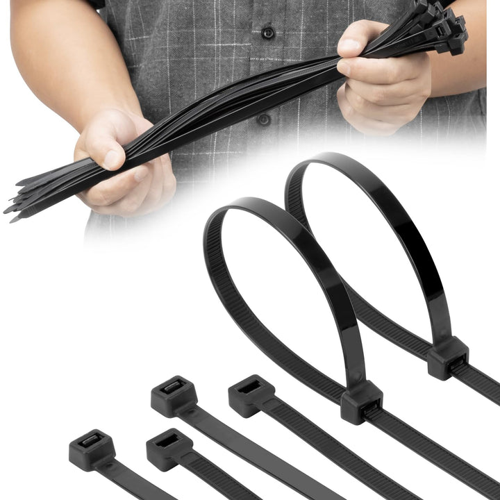 Armpow 50 Stück robuste Nylon-Kabelbinder, 9 x 450 mm, 80 kg, Schwarz/Weiss, langlebig, UV-beständig