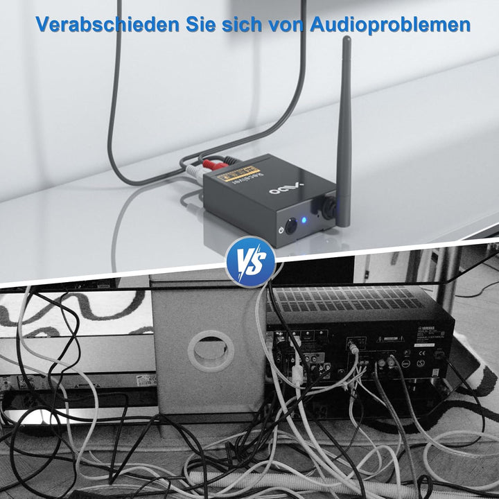 YMOO 2,4GHz Audio funkübertragung Sender Empfänger Kit, Cinch 3.5mm Klinke Audio Adapter, 20ms niedr
