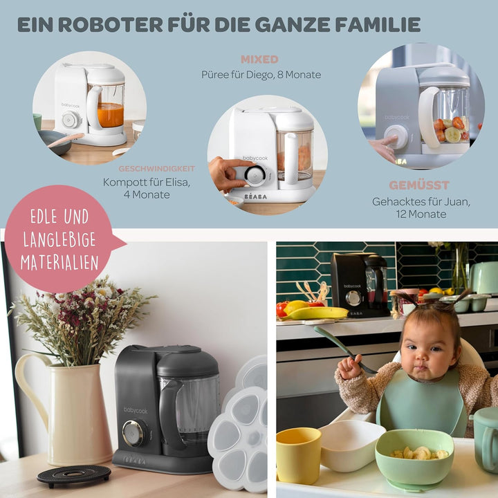 BÉABA - Babycook Solo - 4 in 1 Babynahrungszubereiter - Schonender Dampfgarer - Schnelles Dampfgaren
