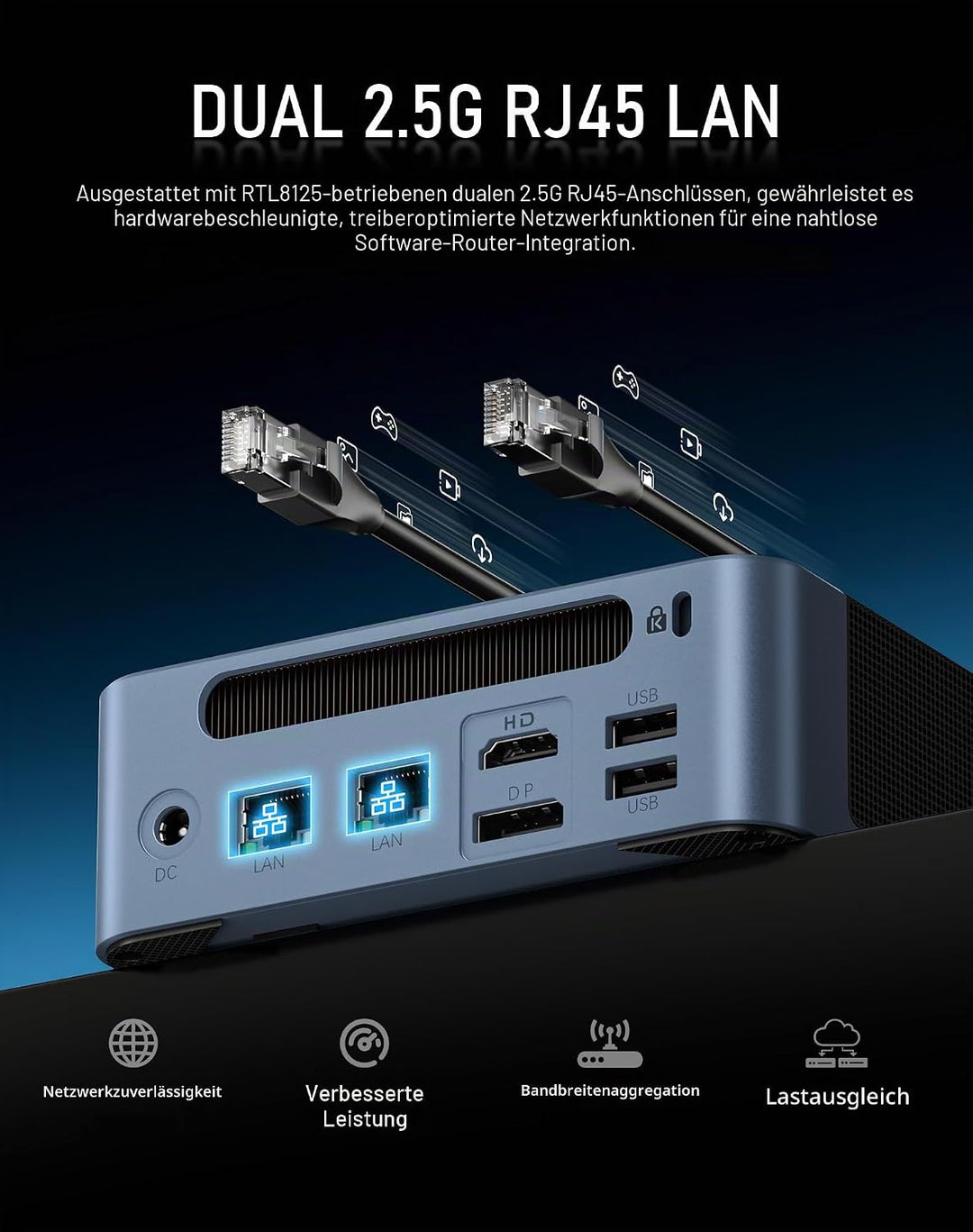 BOSGAME E5 Mini-PC Büro-Zuhause, Ryzen 5300U (übertrifft 4300U/N150, bis zu 3,8 GHz), 8 GB DDR4 RAM,
