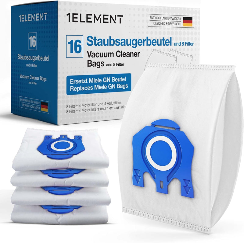 16 Staubsaugerbeutel für Miele Staubsauger [Complete C3 & C2, Classic C1] Ersetzt GN inkl. 4 Motor-