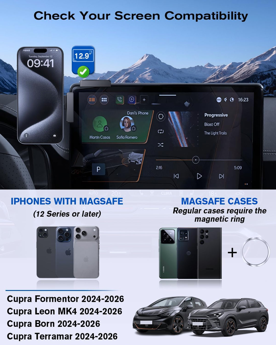 Handyhalterung für Cupr 12,9 Zoll Display, Cupra Formentor, Leon MK4, Born, Terramar 2024-2026 Magne