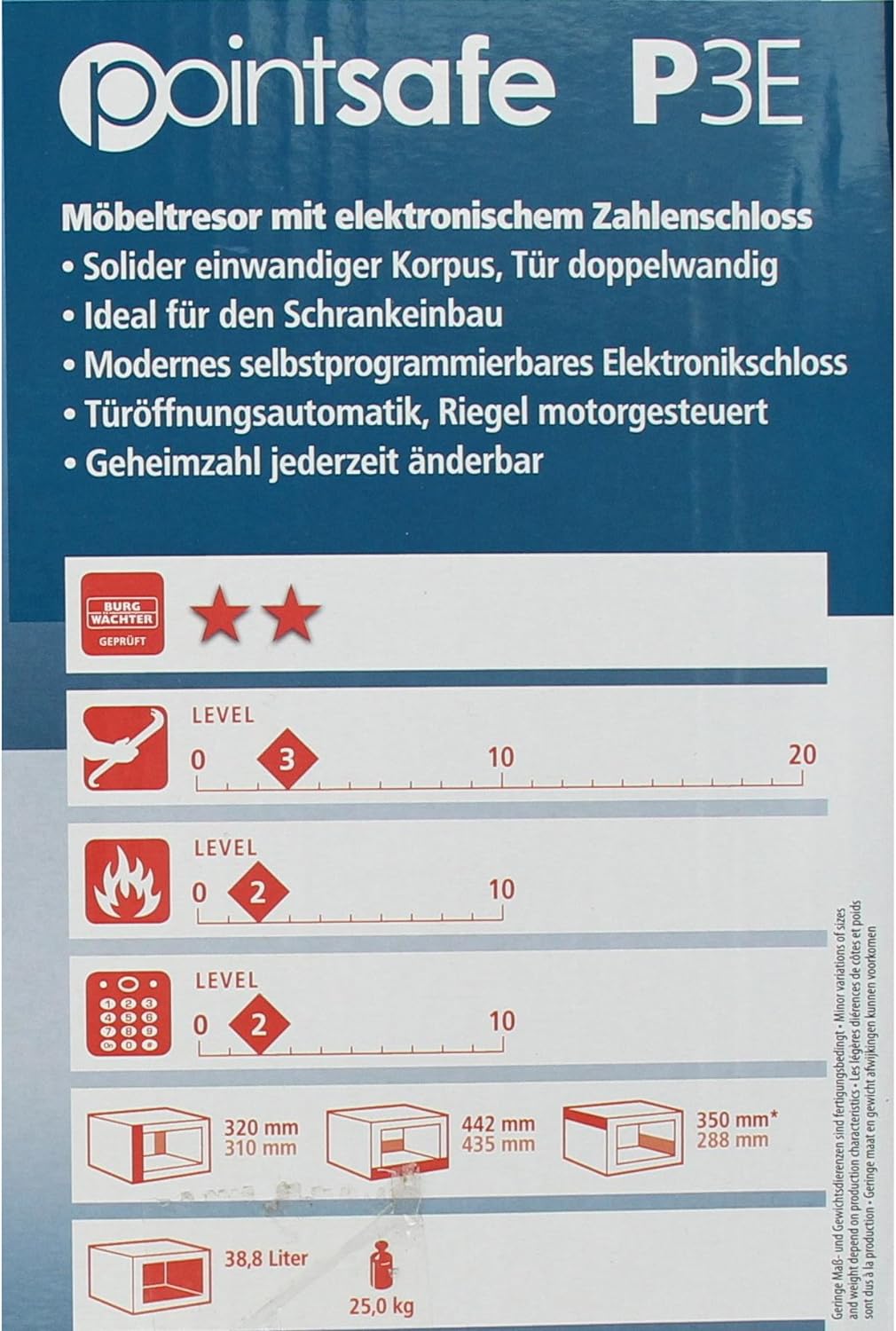 Burg-Wächter Hoteltresor mit elektronischem Zahlenschloss, Point-Safe, 38,8 l, 20,5 kg, P 3 E KA 4,