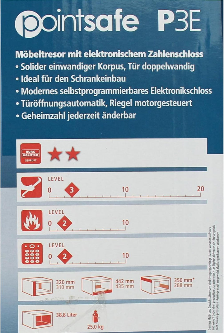 Burg-Wächter Hoteltresor mit elektronischem Zahlenschloss, Point-Safe, 38,8 l, 20,5 kg, P 3 E KA 4,