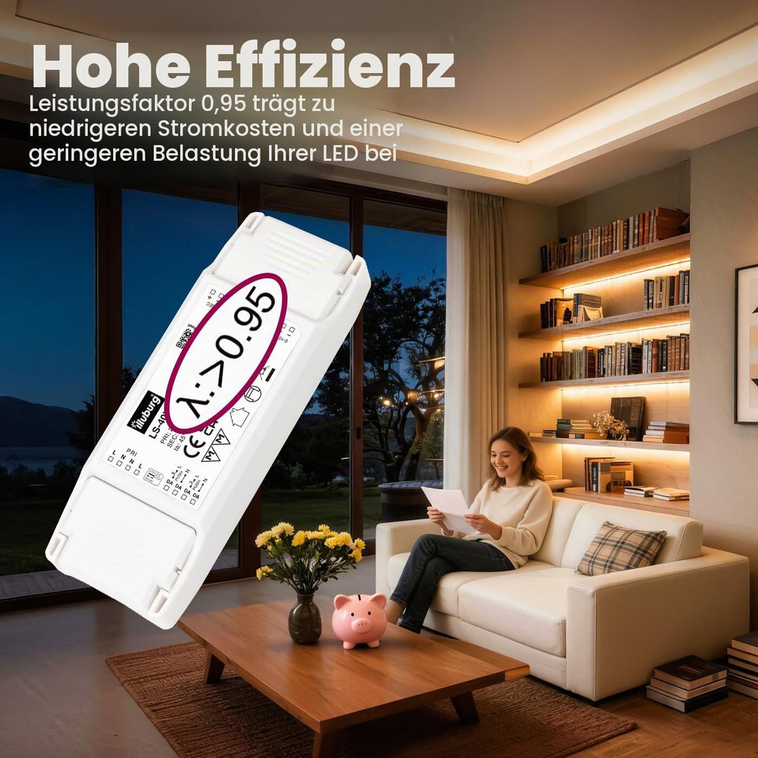 illuburg LED Trafo 24V 40W Dimmbar DALI Push 0-10V Flickerfree LED Netzteil Treiber Driver Power Sup