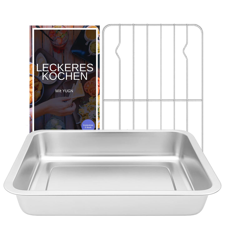 Bräter mit Grillrost 36x27x7 cm – Edelstahl Bratpfanne mit Rost für Backofen & Ofengerichte – Spülma