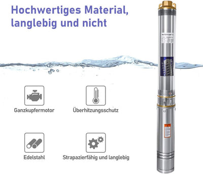 Randaco Tiefbrunnenpumpe 0,37 kW, Tiefbrunnenpumpe aus Edelstahl mit 20 m Verbindungskabel, Lieferhö