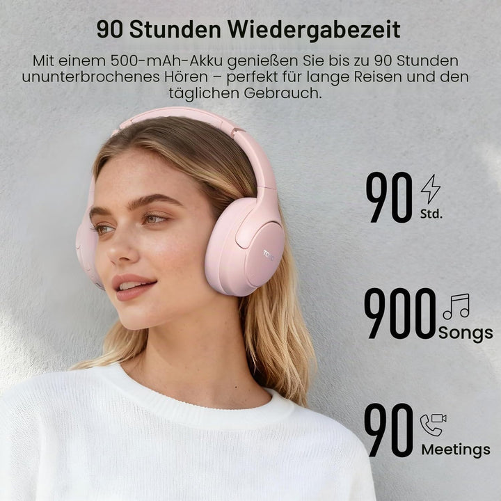 TOZO HT3 Adaptive Hybrid-Kopfhörer mit aktiver Geräuschunterdrückung, kabellos, Rosa Over Ear Kopfhö