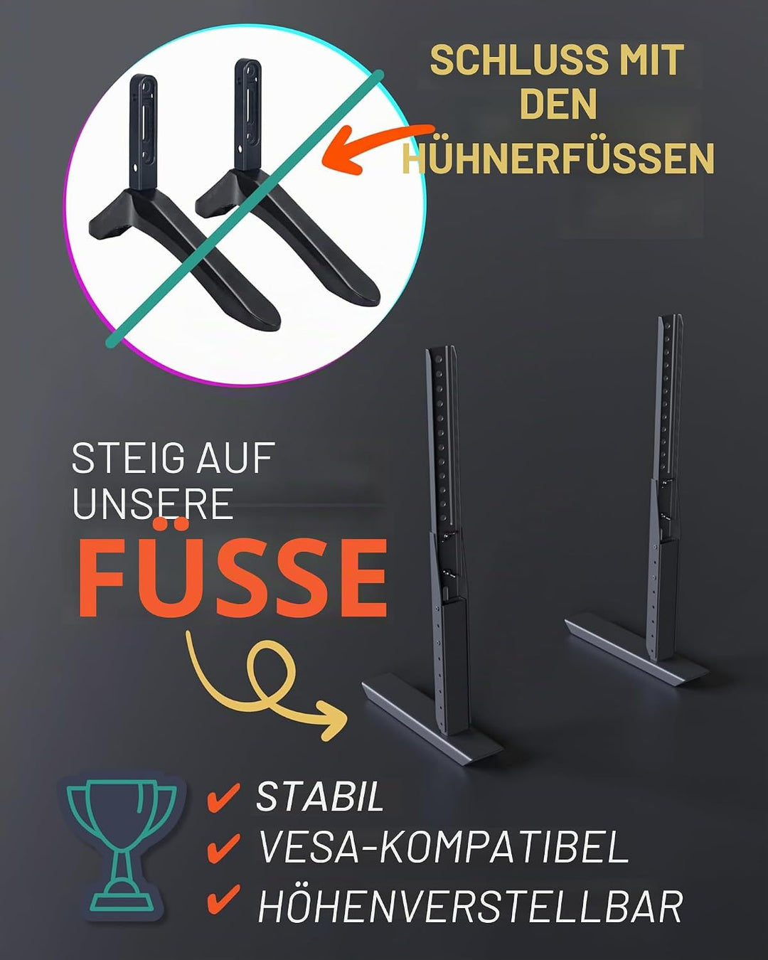 Echogear Universal Grosser TV-Ständer - Höhenverstellbarer Sockel für Fernseher bis zu 77 "- Wackelf