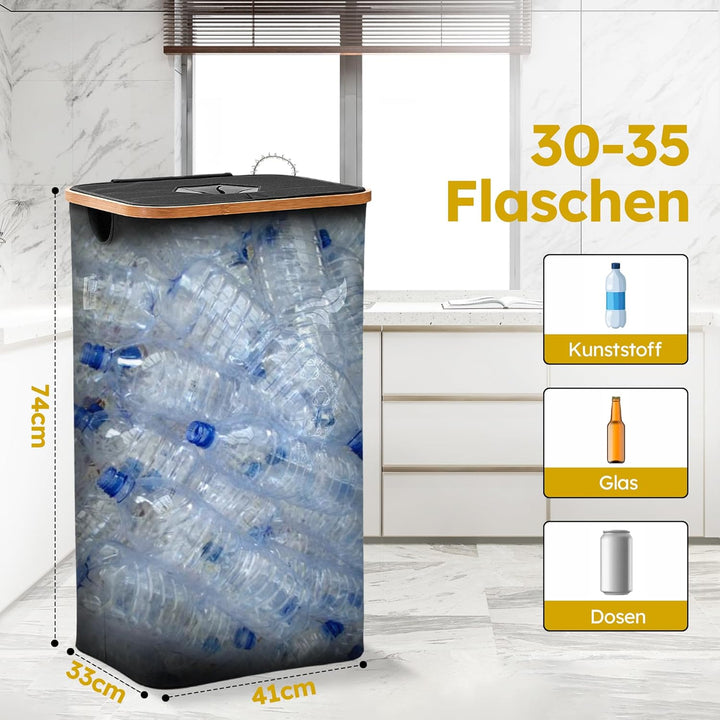 100L Pfandflaschen Sammelbehälter (Schwarz) mit Einwurf & 2 Tragetaschen, Leergut Flaschensammler fü