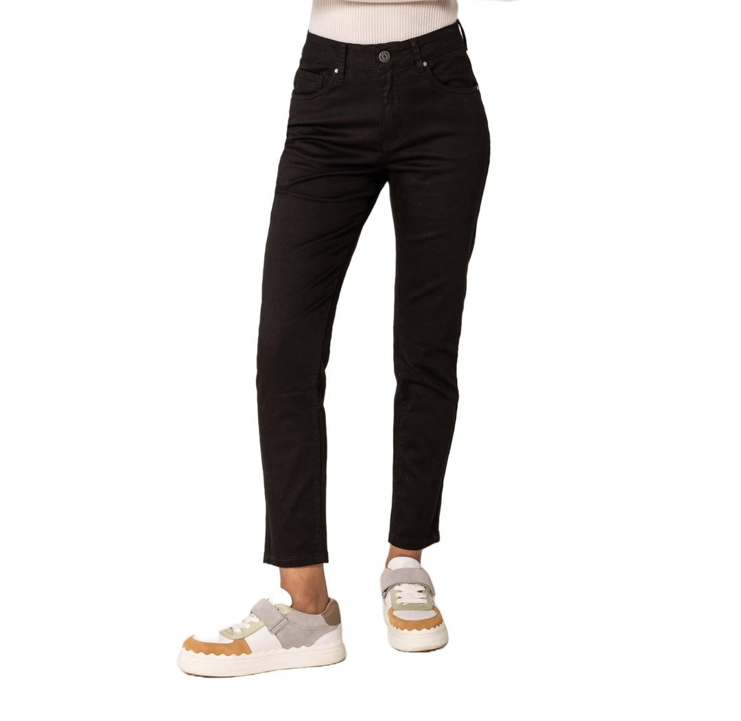 P210 Damen Mom Jeans High Waist Jeanshosen Used-Look Stretchjeans, XS Schwarz (P210-1)