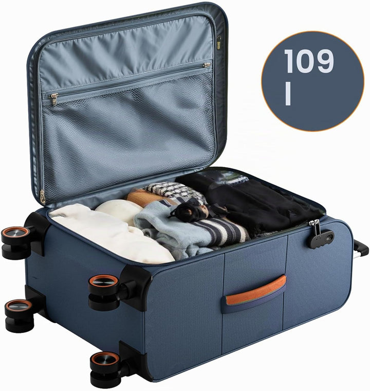 Weichschalenkoffer gross 78x48x30cm - Stoff Koffer Trolley - Leicht Reisekoffer mit 4 Rollen &amp; Zahle