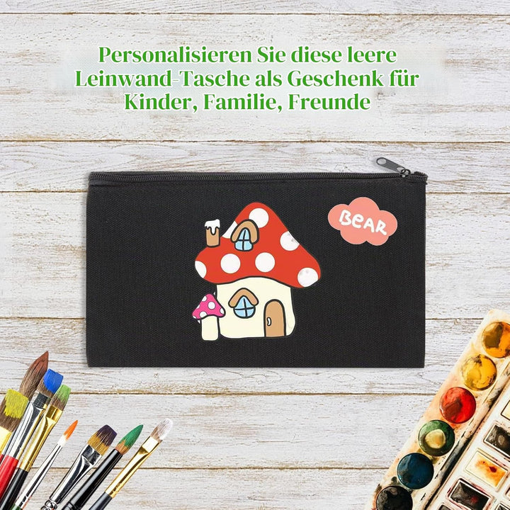 JMIATRY 30 Stück DIY Blanko Stoffbeutel Mit Reissverschluss Schwarz, 12 × 21cm Klein Stoffbeutel Zum
