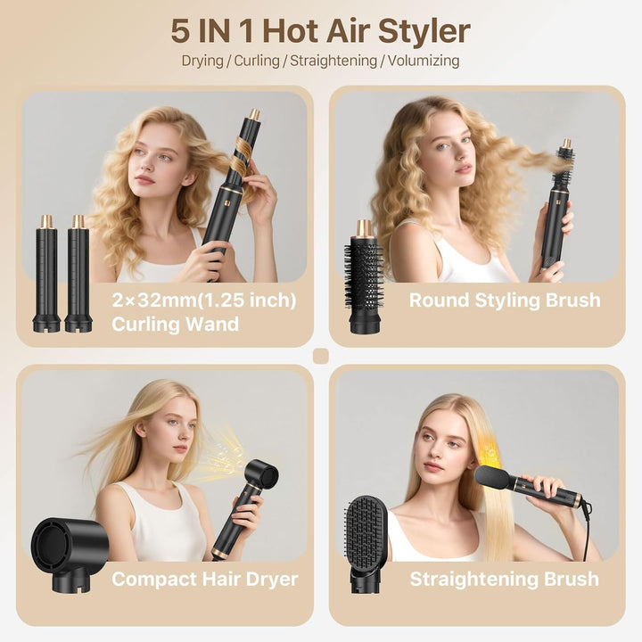 Hairstyler 5 in 1 Sendowtek, Multi Airbrush Haarstyler 1000W Airstyler Haarstyling Geräte 3 Temp Aut