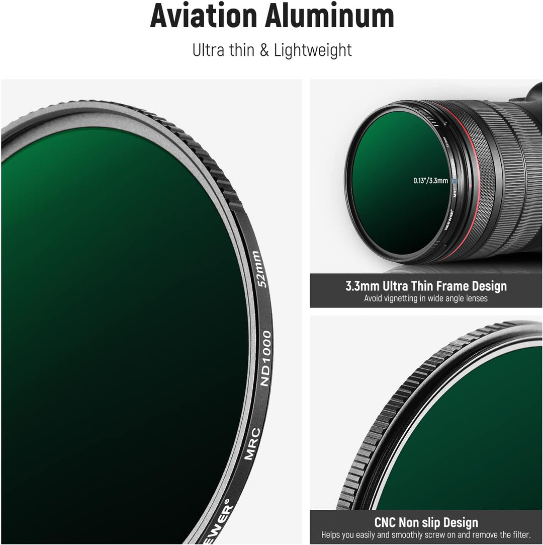 NEEWER 52mm Fester ND Filter Set ND1000 ND64 ND8 ND4 Neutraldichtefiltersatz doppelseitig 30 lagige