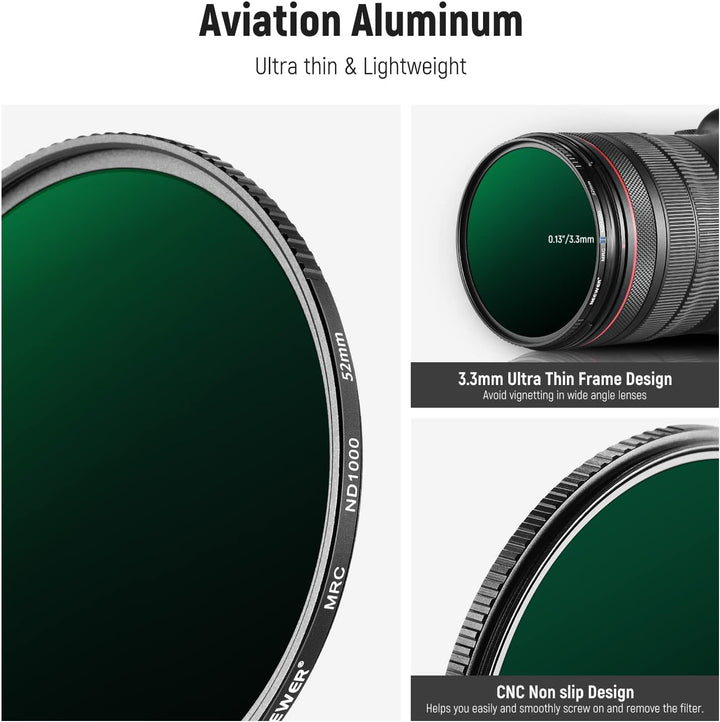 NEEWER 52mm Fester ND Filter Set ND1000 ND64 ND8 ND4 Neutraldichtefiltersatz doppelseitig 30 lagige